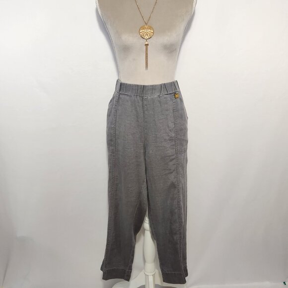 Ellen Tracy Women SZ L 100% Linen Elastic Waist Crop Pull On Cargo Pocket Pants - Picture 1 of 14